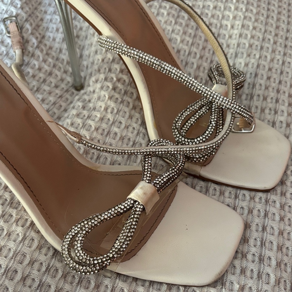 Elegant Cream Strappy Heels with Rhinestone Detail
